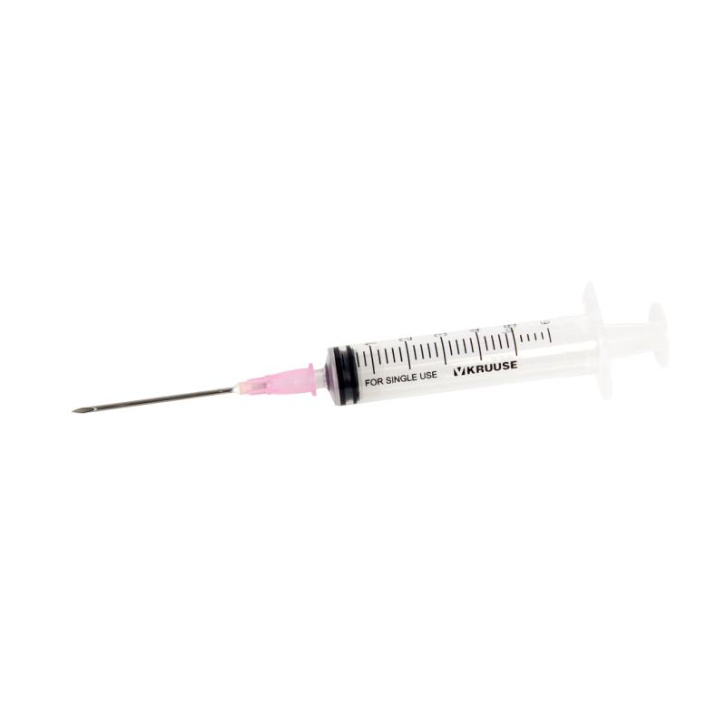 KRUUSE disp. syringe with needle, 3-comp. 5->6 ml, 18G x 1½(