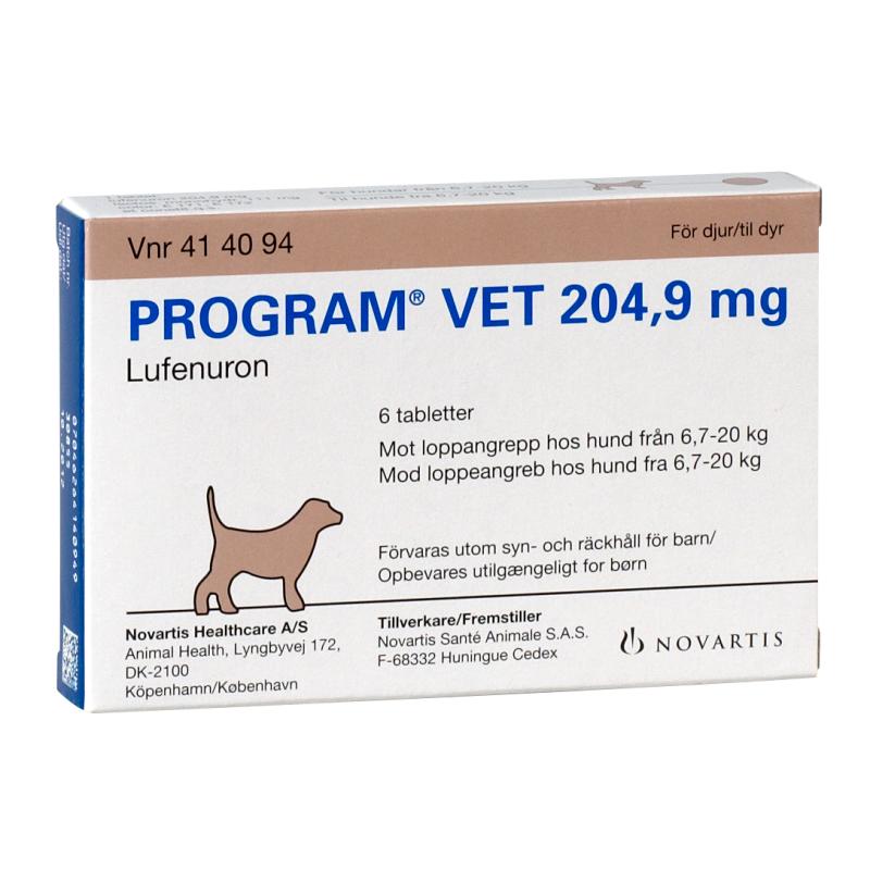 Program loppetablet t/hund 6,8-20kg204,9mg grå tablet stk