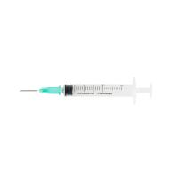 KRUUSE Disposable Syringe With Needle, 3-comp., 2->3 ml, Luer slip, 21G x 5/8'', 100/pk