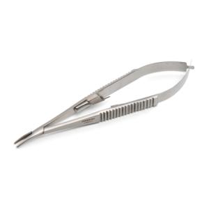 KRUUSE Castroviejo Needle Holder, 13 cm / 5.1", curved, with lock, diamond dust-coated jaws KRUUSE Castroviejo Needle Holder, 13 cm / 5.1", curved, with lock, diamond dust-coated jaws