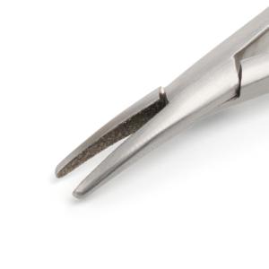 KRUUSE Castroviejo Needle Holder, 13 cm / 5.1", curved, with lock, diamond dust-coated jaws KRUUSE Castroviejo Needle Holder, 13 cm / 5.1", curved, with lock, diamond dust-coated jaws