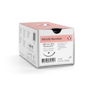 KRUUSE Monofast Suture, USP 2-0/EP 3, 70 cm/27.5", violet, 26 mm needle, 3/8 circle, reverse cutting, 12/pk KRUUSE Monofast Suture, USP 2-0/EP 3, 70 cm/27.5", violet, 26 mm needle, 3/8 circle, reverse cutting, 12/pk