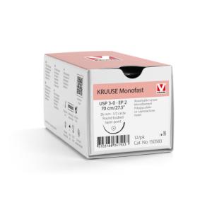 KRUUSE Monofast Suture, USP 3-0/EP 2, 70 cm/27.5", violet, 26 mm needle, 1/2 circle, round bodied, taper point, 12/pk KRUUSE Monofast Suture, USP 3-0/EP 2, 70 cm/27.5", violet, 26 mm needle, 1/2 circle, round bodied, taper point, 12/pk