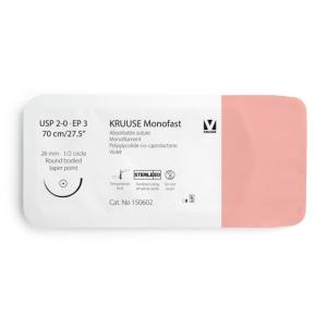 KRUUSE Monofast Suture, USP 2-0/EP 3, 70 cm/27.5", violet, 26 mm needle, 1/2 circle, round bodied, taper point, 12/pk KRUUSE Monofast Suture, USP 2-0/EP 3, 70 cm/27.5", violet, 26 mm needle, 1/2 circle, round bodied, taper point, 12/pk