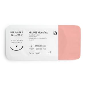 KRUUSE Monofast Suture, USP 2-0/EP 3, 70 cm/27.5", undyed, 26 mm needle, 3/8 circle, reverse cutting, 12/pk KRUUSE Monofast Suture, USP 2-0/EP 3, 70 cm/27.5", undyed, 26 mm needle, 3/8 circle, reverse cutting, 12/pk