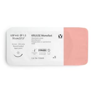 KRUUSE Monofast Suture, USP 4-0/EP 1.5, 70 cm/27.5", violet, 16 mm needle, 3/8 circle, round bodied, taper point, 12/pk KRUUSE Monofast Suture, USP 4-0/EP 1.5, 70 cm/27.5", violet, 16 mm needle, 3/8 circle, round bodied, taper point, 12/pk