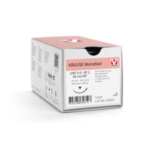 KRUUSE Monofast Suture, USP 3-0/EP 2, 45 cm/18", undyed, 19 mm needle, 3/8 circle, reverse cutting, 12/pk KRUUSE Monofast Suture, USP 3-0/EP 2, 45 cm/18", undyed, 19 mm needle, 3/8 circle, reverse cutting, 12/pk