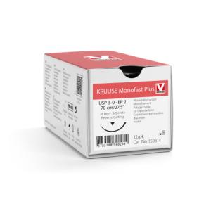 KRUUSE Monofast Plus Suture, USP 3-0/EP 2, 70 cm/27.5", violet, 24 mm needle, 3/8 circle, reverse cutting, 12/pk KRUUSE Monofast Plus Suture, USP 3-0/EP 2, 70 cm/27.5", violet, 24 mm needle, 3/8 circle, reverse cutting, 12/pk