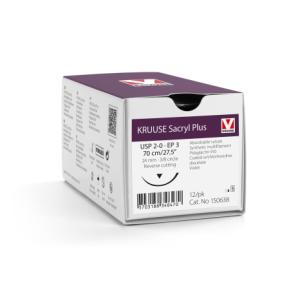 KRUUSE Sacryl Plus Suture, USP 2-0/EP 3, 70 cm/27.5", violet, 24 mm needle, 3/8 circle, reverse cutting, 12/pk KRUUSE Sacryl Plus Suture, USP 2-0/EP 3, 70 cm/27.5", violet, 24 mm needle, 3/8 circle, reverse cutting, 12/pk