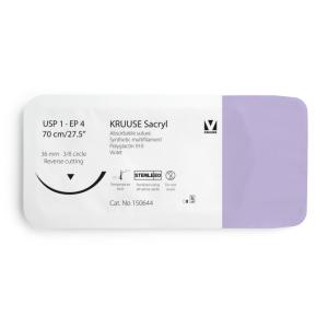 KRUUSE Sacryl Suture, USP 1/EP 4, 70 cm/27.5", violet, 36 mm needle, 3/8 circle, reverse cutting, 12/pk KRUUSE Sacryl Suture, USP 1/EP 4, 70 cm/27.5", violet, 36 mm needle, 3/8 circle, reverse cutting, 12/pk