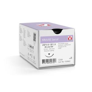 KRUUSE Sacryl Suture, USP 4-0/EP 1.5, 45 cm/18", violet, 19 mm needle, 3/8 circle, reverse cutting, 12/pk KRUUSE Sacryl Suture, USP 4-0/EP 1.5, 45 cm/18", violet, 19 mm needle, 3/8 circle, reverse cutting, 12/pk