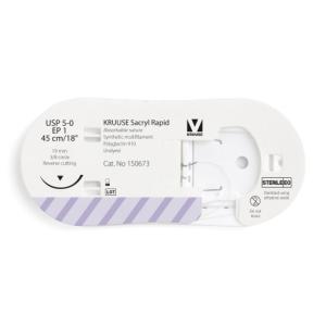 KRUUSE Sacryl Rapid Suture, USP 5-0/EP 1, 45 cm/18", undyed, 19 mm needle, 3/8 circle, reverse cutting, 12/pk KRUUSE Sacryl Rapid Suture, USP 5-0/EP 1, 45 cm/18", undyed, 19 mm needle, 3/8 circle, reverse cutting, 12/pk