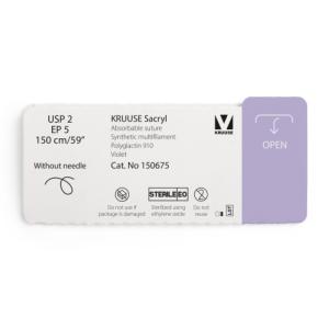 KRUUSE Sacryl Sutur, USP 2/EP 5, 150 cm/59", violet, uden nål, 12 stk. KRUUSE Sacryl Sutur, USP 2/EP 5, 150 cm/59", violet, uden nål, 12 stk.