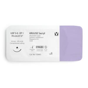 KRUUSE Sacryl Suture, USP 5-0/EP 1, 70 cm/27.5", violet, 16 mm needle, 3/8 circle, conventional cutting, 12/pk KRUUSE Sacryl Suture, USP 5-0/EP 1, 70 cm/27.5", violet, 16 mm needle, 3/8 circle, conventional cutting, 12/pk