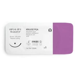 KRUUSE PGA Suture, USP 2-0/EP 3, 70 cm/27.5", violet, 26 mm needle, 3/8 circle, reverse cutting, 12/pk KRUUSE PGA Suture, USP 2-0/EP 3, 70 cm/27.5", violet, 26 mm needle, 3/8 circle, reverse cutting, 12/pk