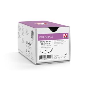 KRUUSE PGA Suture, USP 0/EP 3.5, 90 cm/35.5", violet, 30 mm needle, 3/8 circle, reverse cutting, 12/pk KRUUSE PGA Suture, USP 0/EP 3.5, 90 cm/35.5", violet, 30 mm needle, 3/8 circle, reverse cutting, 12/pk