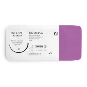 KRUUSE PGA Suture, USP 6/EP 8, 150 cm/59", violet, 48 mm needle, 1/2 circle, round bodied, taper cut, 12/pk KRUUSE PGA Suture, USP 6/EP 8, 150 cm/59", violet, 48 mm needle, 1/2 circle, round bodied, taper cut, 12/pk