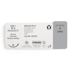 KRUUSE PD-X Suture, USP 1/EP 4, 70 cm/27.5", violet, 36 mm needle, 3/8 circle, reverse cutting, 12/pk KRUUSE PD-X Suture, USP 1/EP 4, 70 cm/27.5", violet, 36 mm needle, 3/8 circle, reverse cutting, 12/pk