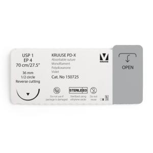 KRUUSE PD-X Suture, USP 1/EP 4, 70 cm/27.5", violet, 36 mm, 1/2 circle, reverse cutting, 12/pk KRUUSE PD-X Suture, USP 1/EP 4, 70 cm/27.5", violet, 36 mm, 1/2 circle, reverse cutting, 12/pk