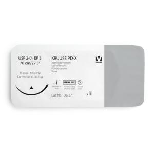 KRUUSE PD-X Suture, USP 2-0/EP 3, 70 cm/27.5", violet, 36 mm needle, 3/8 circle, conventional cutting, 12/pk KRUUSE PD-X Suture, USP 2-0/EP 3, 70 cm/27.5", violet, 36 mm needle, 3/8 circle, conventional cutting, 12/pk