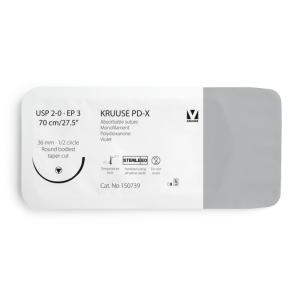 KRUUSE PD-X Suture, USP 2-0/EP 3, 70 cm/27.5", violet, 36 mm needle, 1/2 circle, round bodied, taper cut, 12/pk KRUUSE PD-X Suture, USP 2-0/EP 3, 70 cm/27.5", violet, 36 mm needle, 1/2 circle, round bodied, taper cut, 12/pk