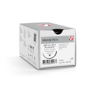 KRUUSE PD-X Suture, USP 2-0/EP 3, 70 cm/27.5", violet, 36 mm needle, 1/2 circle, round bodied, taper cut, 12/pk KRUUSE PD-X Suture, USP 2-0/EP 3, 70 cm/27.5", violet, 36 mm needle, 1/2 circle, round bodied, taper cut, 12/pk