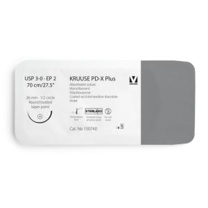 KRUUSE PD-X Plus Suture, USP 3-0/EP 2, 70 cm/27.5", violet, 26 mm needle, 1/2 circle, round bodied, taper point, 12/pk KRUUSE PD-X Plus Suture, USP 3-0/EP 2, 70 cm/27.5", violet, 26 mm needle, 1/2 circle, round bodied, taper point, 12/pk