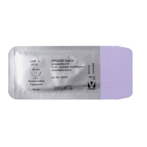 KRUUSE Sacryl Suture, USP 1, 70 cm, needle: 36 mm, round bodied - taper-point, ½ circle, 18/pk KRUUSE Sacryl Suture, USP 1, 70 cm, needle: 36 mm, round bodied - taper-point, ½ circle, 18/pk