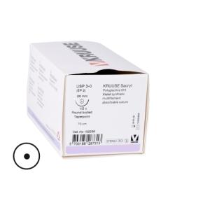 KRUUSE Sacryl Suture, USP 3-0, 70 cm, needle: 26 mm, round bodied - taper-point, ½ circle, 18/pk KRUUSE Sacryl Suture, USP 3-0, 70 cm, needle: 26 mm, round bodied - taper-point, ½ circle, 18/pk