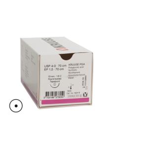 KRUUSE PGA Sutur, USP 4-0, 70 cm, 19 mm, ½ C, round-bodied, taper point, 18/pk KRUUSE PGA Sutur, USP 4-0, 70 cm, 19 mm, ½ C, round-bodied, taper point, 18/pk