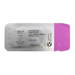 KRUUSE PGA Sutur, USP 4-0, 70 cm, 19 mm, ½ C, round-bodied, taper point, 18/pk KRUUSE PGA Sutur, USP 4-0, 70 cm, 19 mm, ½ C, round-bodied, taper point, 18/pk