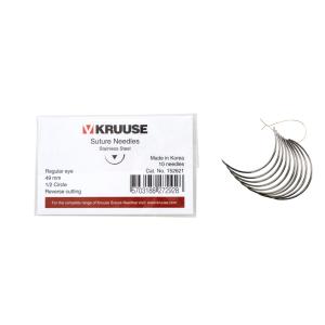 KRUUSE Suture Needle, regular eye, ½ circle, reverse cutting, 49 mm, 10/pk KRUUSE Suture Needle, regular eye, ½ circle, reverse cutting, 49 mm, 10/pk
