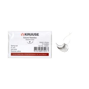 KRUUSE Suture Needle, spring eye, 3/8 circle, reverse cutting, 21 mm, 10/pk KRUUSE Suture Needle, spring eye, 3/8 circle, reverse cutting, 21 mm, 10/pk