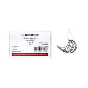 KRUUSE Suture Needle, spring eye, 1/2 circle, reverse cutting, 41 mm, 10/pk KRUUSE Suture Needle, spring eye, 1/2 circle, reverse cutting, 41 mm, 10/pk