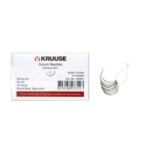 KRUUSE Suture Needle, spring eye, 1/2 circle, round body, taper point, 28 mm, 10/pk KRUUSE Suture Needle, spring eye, 1/2 circle, round body, taper point, 28 mm, 10/pk
