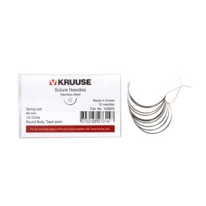 KRUUSE Suture Needle, spring eye, 1/2 circle, round body, taper point, 48 mm, 10/pk KRUUSE Suture Needle, spring eye, 1/2 circle, round body, taper point, 48 mm, 10/pk