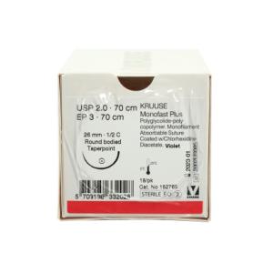 KRUUSE Monofast Plus Suture, USP 2-0/EP 3, 70 cm, violet, needle: 26 mm, ½ C, round bodied, taperpoint, 18/pk KRUUSE Monofast Plus Suture, USP 2-0/EP 3, 70 cm, violet, needle: 26 mm, ½ C, round bodied, taperpoint, 18/pk