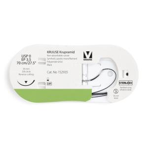 KRUUSE Krupramid Suture, USP 0/EP 3.5, 70 cm/27.5", black, 39 mm needle, 3/8 circle, reverse cutting, 12/pk
KRUUSE Krupramid Suture, USP 0/EP 3.5, 70 cm/27.5", black, 39 mm needle, 3/8 circle, reverse cutting, 12/pk