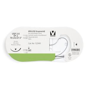 KRUUSE Krupramid Suture, USP 3-0/EP 2, 70 cm/27.5", black, 39 mm needle, 3/8 circle, reverse cutting, 12/pk
KRUUSE Krupramid Suture, USP 3-0/EP 2, 70 cm/27.5", black, 39 mm needle, 3/8 circle, reverse cutting, 12/pk