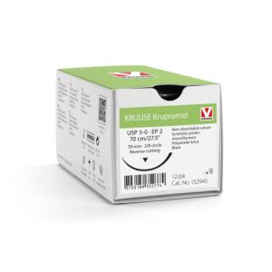 KRUUSE Krupramid Suture, USP 3-0/EP 2, 70 cm/27.5", black, 39 mm needle, 3/8 circle, reverse cutting, 12/pk
KRUUSE Krupramid Suture, USP 3-0/EP 2, 70 cm/27.5", black, 39 mm needle, 3/8 circle, reverse cutting, 12/pk
