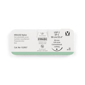 KRUUSE Nylon Suture, USP 2/EP 5, 90 cm/35.4", blue, 90 mm needle, 3/8 circle, conventional cutting, 12/pk
KRUUSE Nylon Suture, USP 2/EP 5, 90 cm/35.4", blue, 90 mm needle, 3/8 circle, conventional cutting, 12/pk