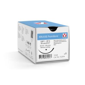 KRUUSE Promilene Suture, USP 1/EP 4, 70 cm/27.5", blue, 36 mm needle, 3/8 circle, reverse cutting, 12/pk
KRUUSE Promilene Suture, USP 1/EP 4, 70 cm/27.5", blue, 36 mm needle, 3/8 circle, reverse cutting, 12/pk