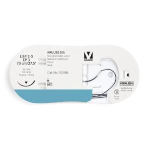 KRUUSE Silk Suture, USP 2-0/EP 3, 70 cm/27.5", black, 26 mm needle, 3/8 circle, reverse cutting, 12/pk
KRUUSE Silk Suture, USP 2-0/EP 3, 70 cm/27.5", black, 26 mm needle, 3/8 circle, reverse cutting, 12/pk