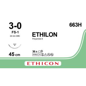 Ethilon USP 3/0, FS-1, 45 cm, 663H, 36 stk. Ethilon USP 3/0, FS-1, 45 cm, 663H, 36 stk.
