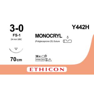 Monocryl 3/0, FS-1 needle, 70 cm, Y442H, 36/pk Monocryl 3/0, FS-1 needle, 70 cm, Y442H, 36/pk