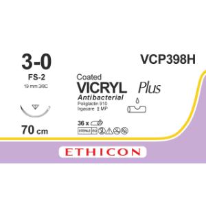 Vicryl Plus, USP 3/0, FS-2 needle, 70 cm, 36/pk
Vicryl Plus, USP 3/0, FS-2 needle, 70 cm, 36/pk