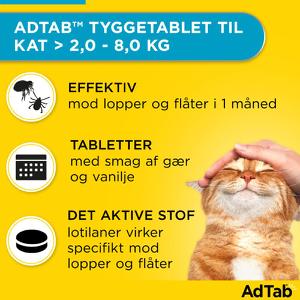 AdTab Tyggetabletter til katte >2,0-8,0 kg. 6 tabletter AdTab Tyggetabletter til katte >2,0-8,0 kg. 6 tabletter