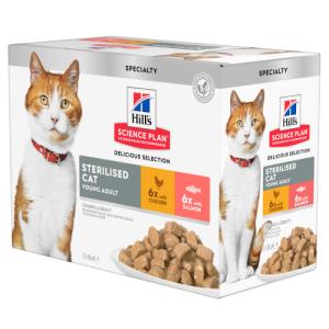 Hill's SP Feline Adult Sterilised Salmon & Chicken 12x85g portionsposer Hill's SP Feline Adult Sterilised Salmon & Chicken 12x85g portionsposer