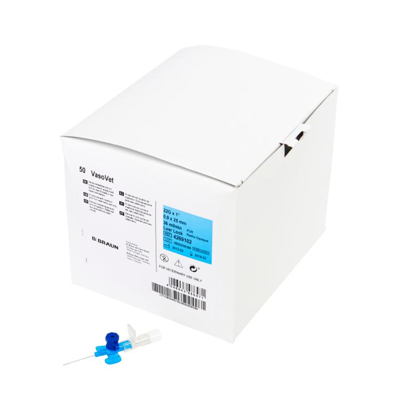 VasoVet IV Catheter, 0.9 x 25 mm, 22G x 1“, blue, 50/pk VasoVet IV Catheter, 0.9 x 25 mm, 22G x 1“, blue, 50/pk