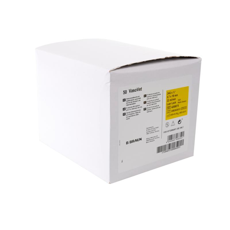 VasoVet IV Catheter, 0.9 x 25 mm, 24G x 3/4“, yellow, 50/pk VasoVet IV Catheter, 0.9 x 25 mm, 24G x 3/4“, yellow, 50/pk